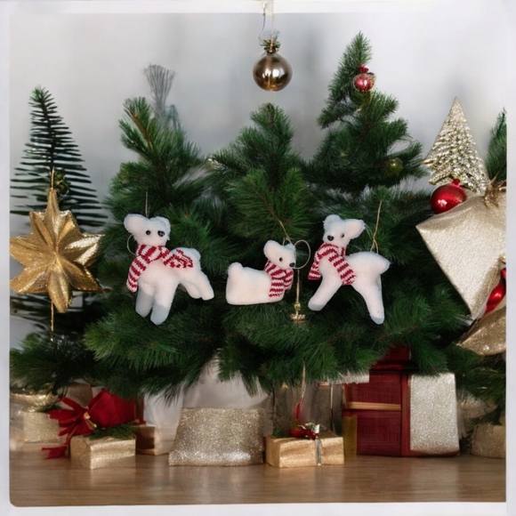 Nature Vibe Flocked White Reindeer Christmas Ornaments Set of 6, New - Picture 3 of 8